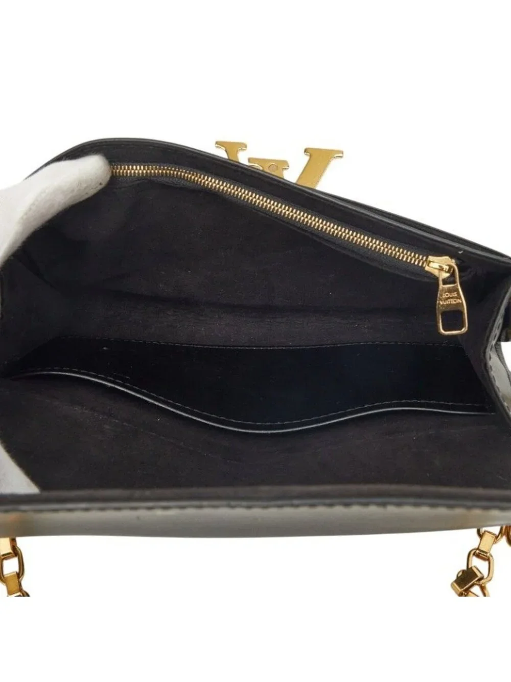 Louis Vuitton Pochette e MM Chain Shoulder Bag Black Leather